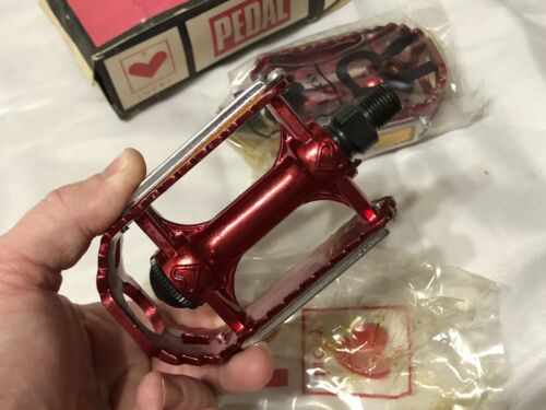 NOS RED LUCKY BRAND RED 1/2” PEDALS IN ORIGINAL BOX OLD SCHOOL BMX - Fresh Stock Dated February 2026