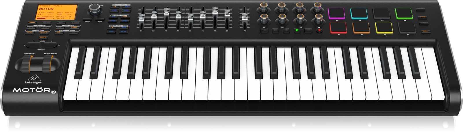 Behringer MOTOR 49 49-Key USB/MIDI Controller Keyboard w/ Touch-Sensitive Pads - Fresh Stock Dated February 2026