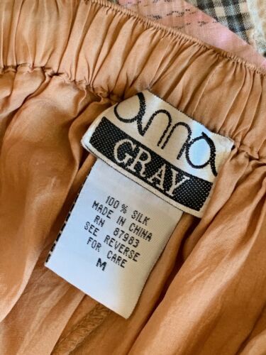 Vintage 70s 80s 100% Silk Anna Gray Bone White Midi Swing Stretch Skirt M/L - Fresh Stock Dated February 2026