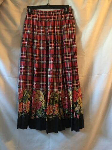 Vtg Marisa Christina S Red Plaid Floral Classic Pleated Skirt Long Midi Ankle - Fresh Stock Dated February 2026