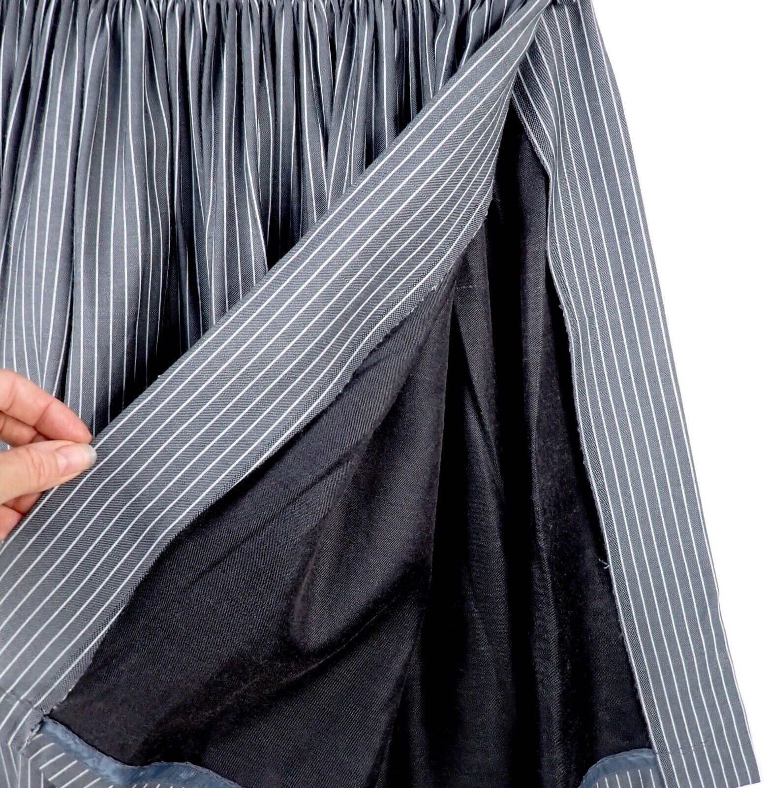 Vintage 80s Gray Pinstripe Over Skirt High Slit Open Side 25
