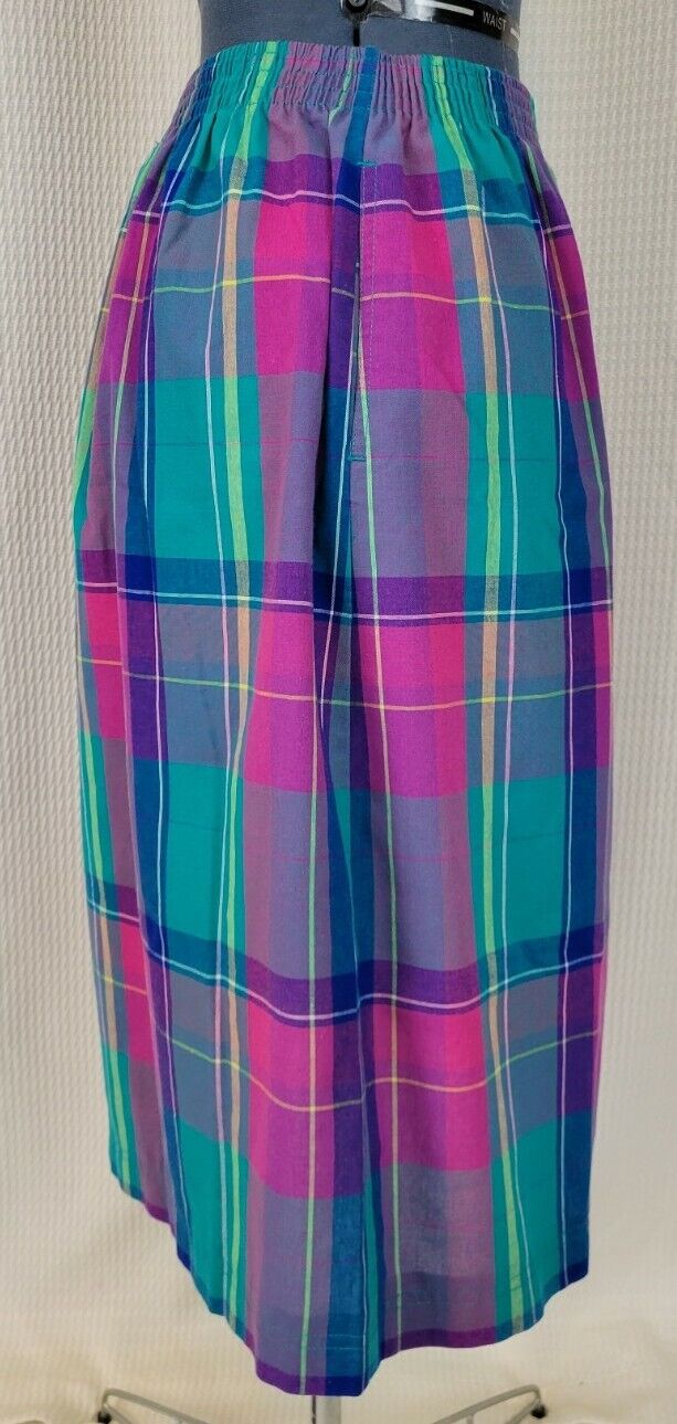 Vintage Pink/Green/Purple/Yellow Plaid Button Down Skirt with Elastic Waist - Fresh Stock Dated March 2026