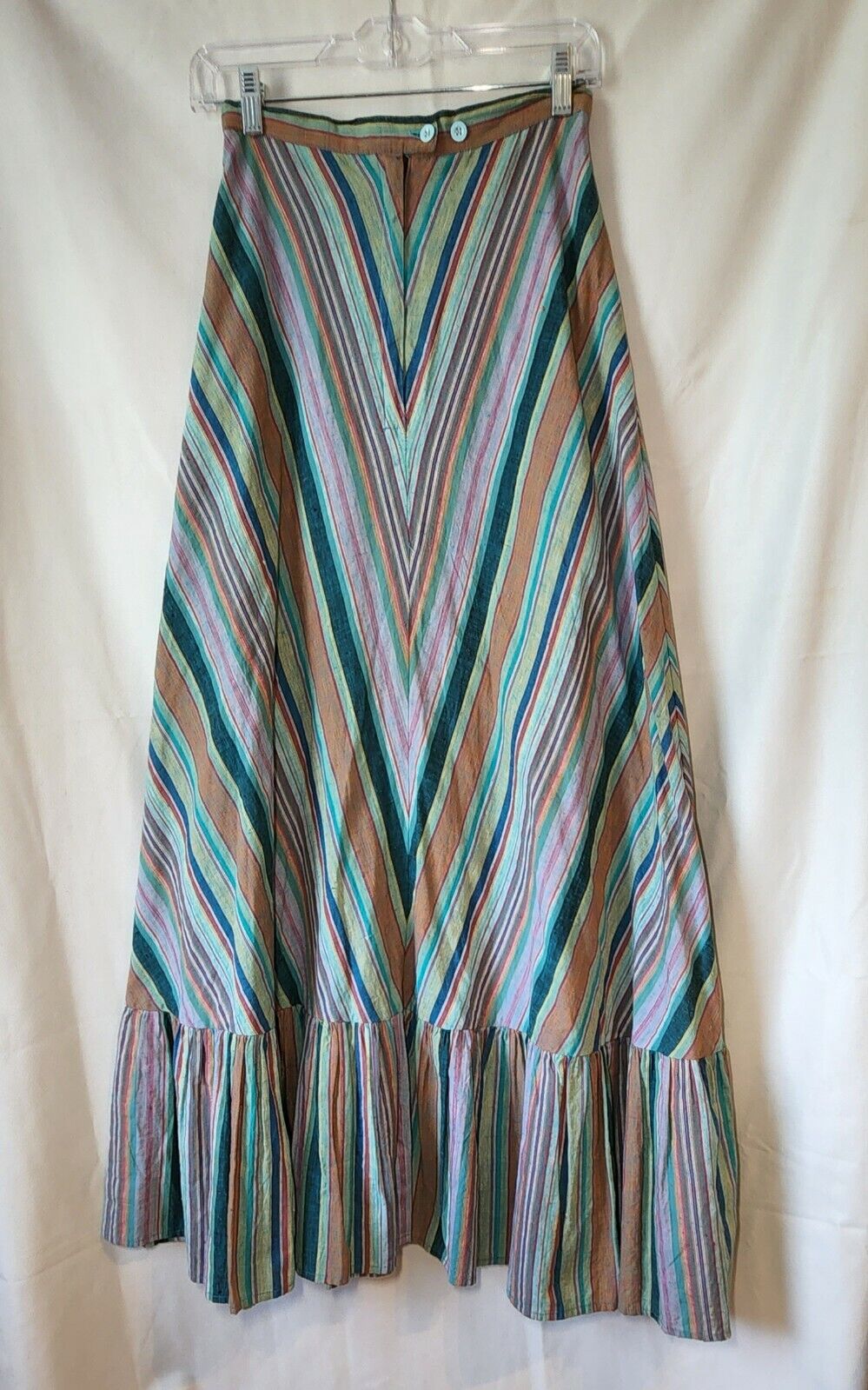 Vintage 1970s Long Skirt Multi Color Stripe 100% Cotton Made in India - Fresh Stock Dated December 2025