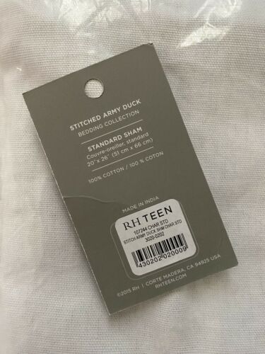 RH Teen Stitched Army Duck Standard Sham Charcoal Grey NWT - ONE SHAM ONLY - Fresh Stock Dated December 2025