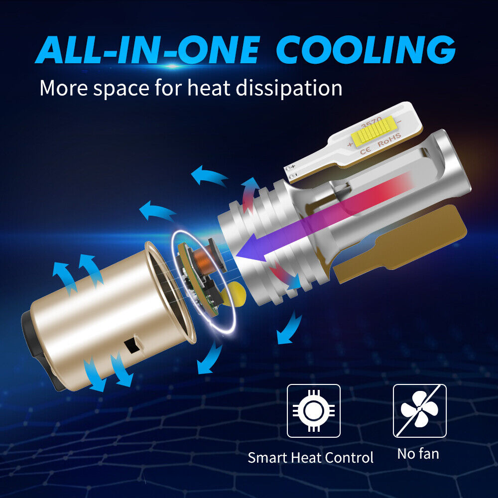 BEVINSEE S2 H6 LED Headlights Kit 6000K 3000LM White High Power 2x BA20D Bulbs - Fresh Stock Dated March 2026