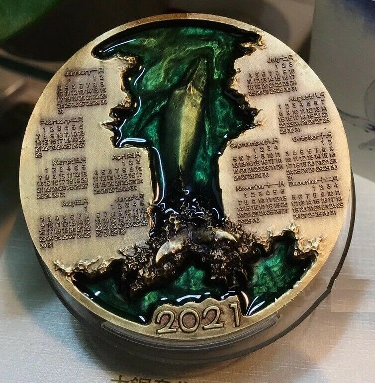 A Pair of China 76mm Enamel Medals (Brass and Copper) - whale - 2021 Calendar - Fresh Stock Dated February 2026