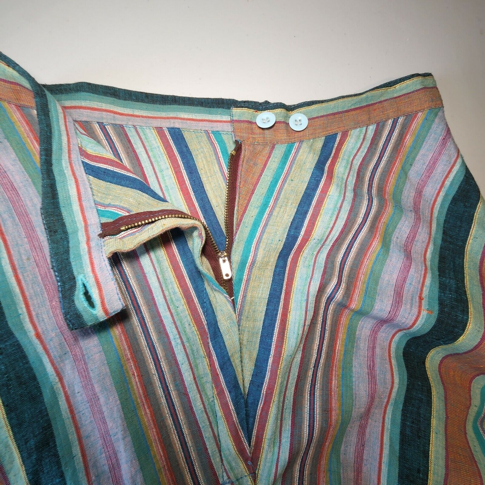 Vintage 1970s Long Skirt Multi Color Stripe 100% Cotton Made in India - Fresh Stock Dated December 2025