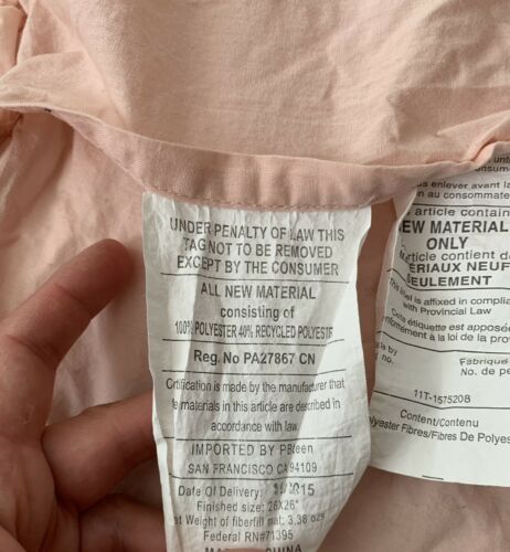 Pottery Barn PB Teen EMILY & MERITT Parisian Petticoat Euro Sham Blush Flaw - Fresh Stock Dated December 2025