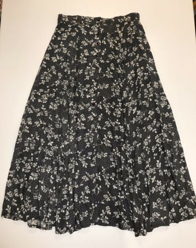 Vintage Studio 90s Full Skirt Rayon Floral Black White Button Front Boho Midi L - Fresh Stock Dated February 2026