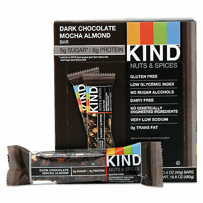 Nuts and Spices Bar, Dark Chocolate Mocha Almond, 1.4 oz Bar, 12/Box - Fresh Stock Dated December 2025