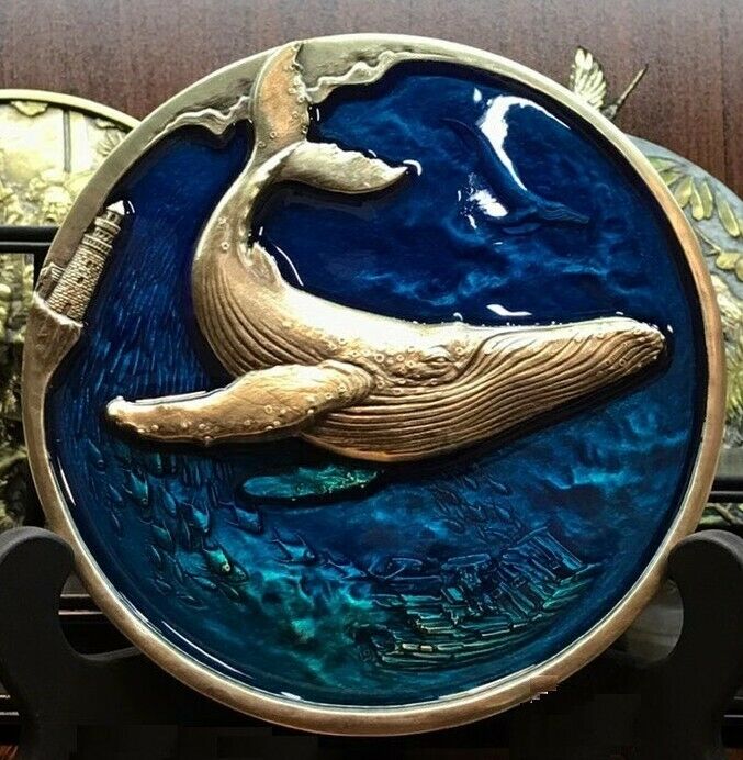 A Pair of China 76mm Enamel Medals (Brass and Copper) - whale - 2021 Calendar - Fresh Stock Dated February 2026