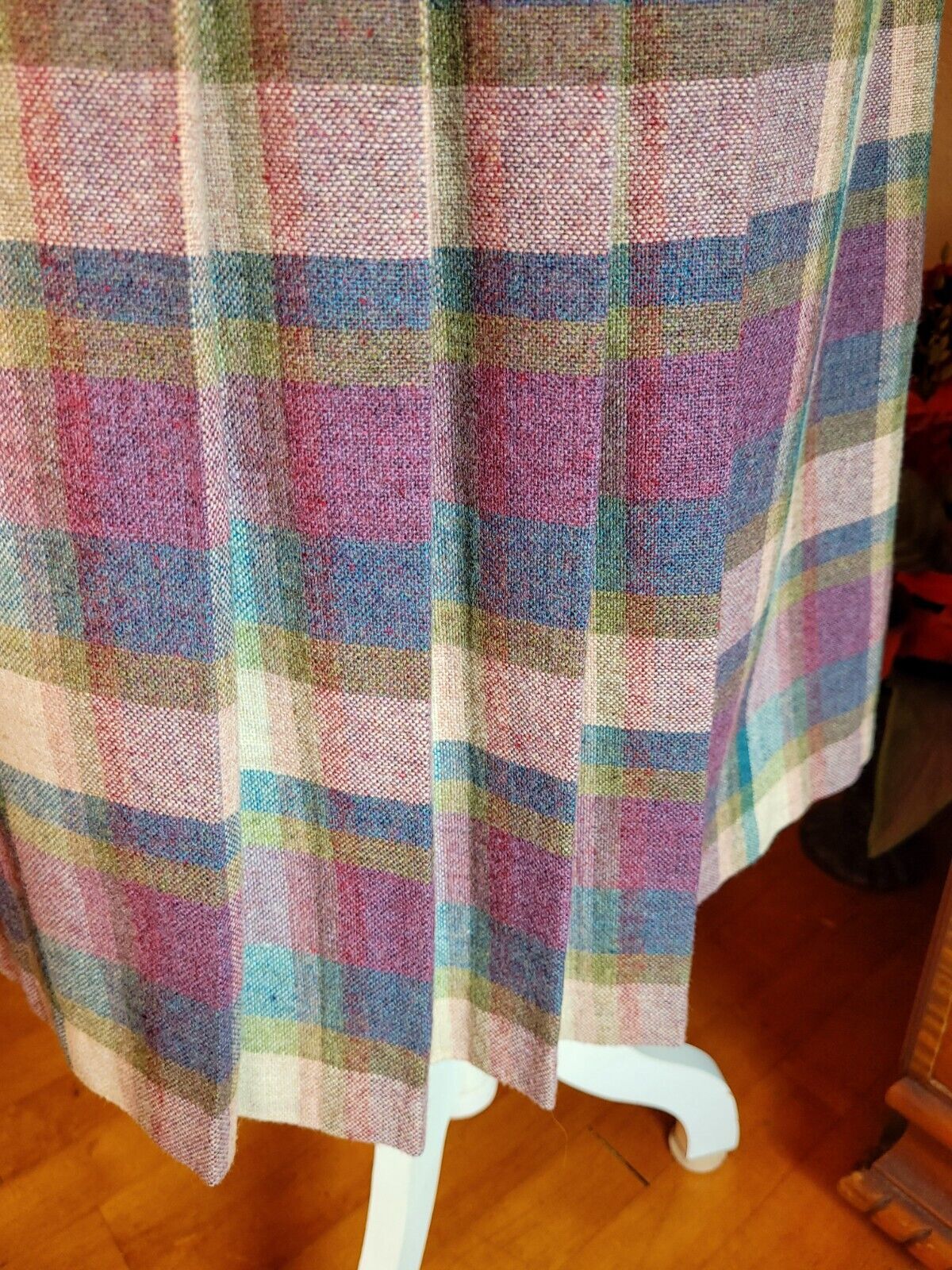 Vtg 70s Plaid Pleated Fall Skirt Bergundy & Beige Retro Sz XS - Fresh Stock Dated March 2026