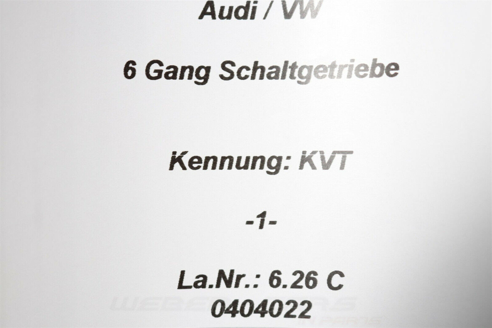 02S300046F X Switching Gear 6 Speed Kvt 62/17 OEM Audi A3 8P Tt 8J 1,8 2.0 TFSI - Fresh Stock Dated February 2026