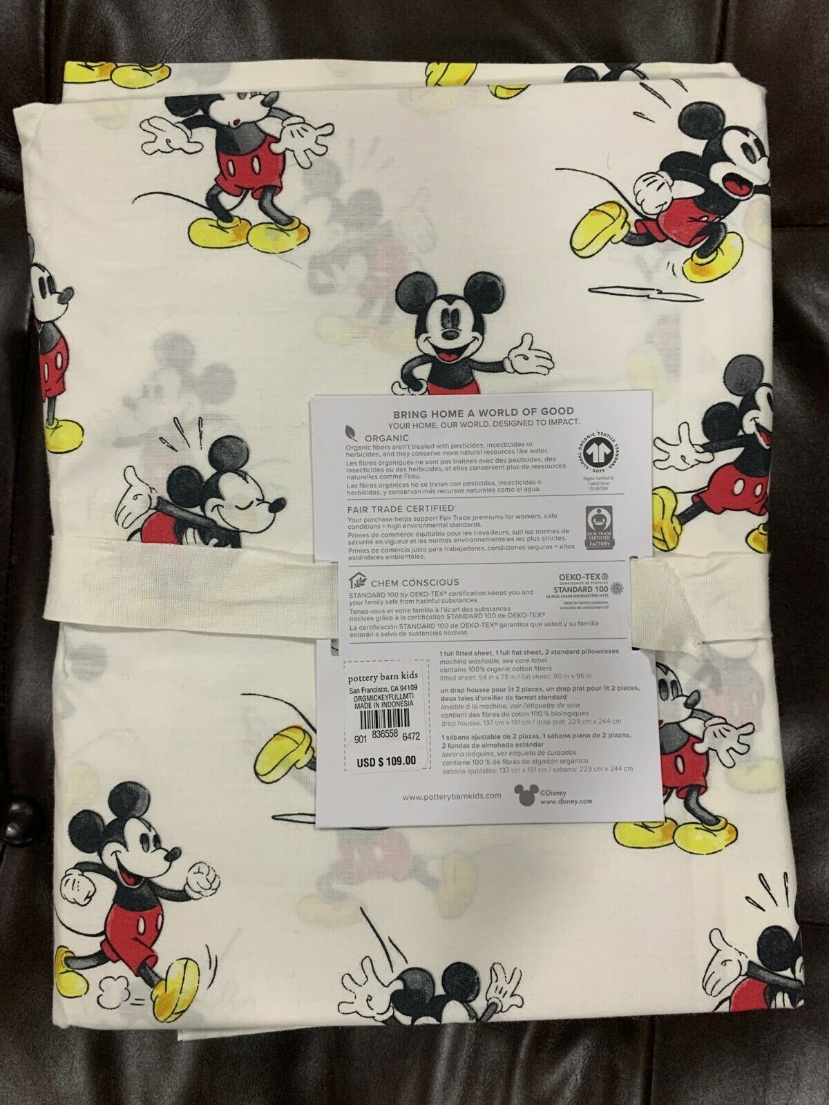NWT Pottery Barn Kids Disney Mickey Mouse Full Sheet Set Organic Cotton - Fresh Stock Dated December 2025