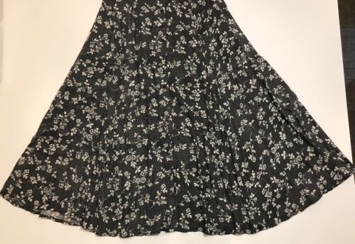 Vintage Studio 90s Full Skirt Rayon Floral Black White Button Front Boho Midi L - Fresh Stock Dated February 2026