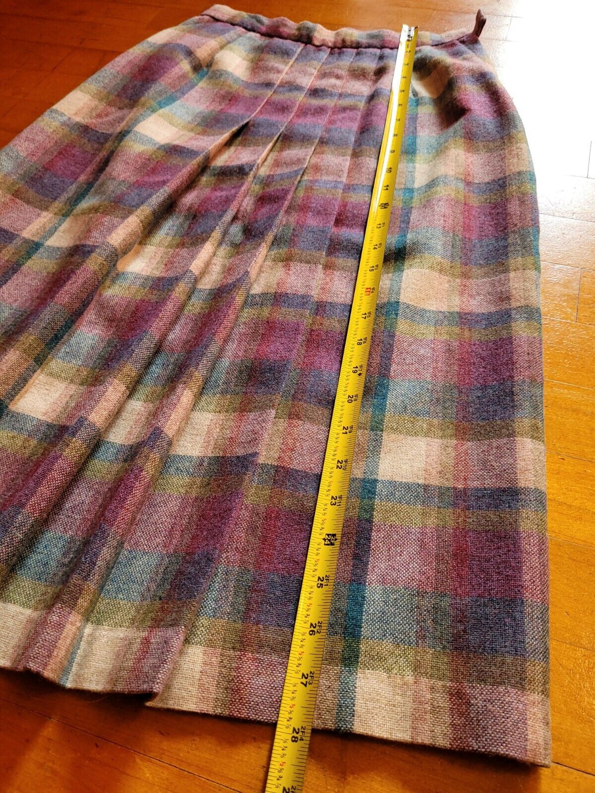 Vtg 70s Plaid Pleated Fall Skirt Bergundy & Beige Retro Sz XS - Fresh Stock Dated March 2026
