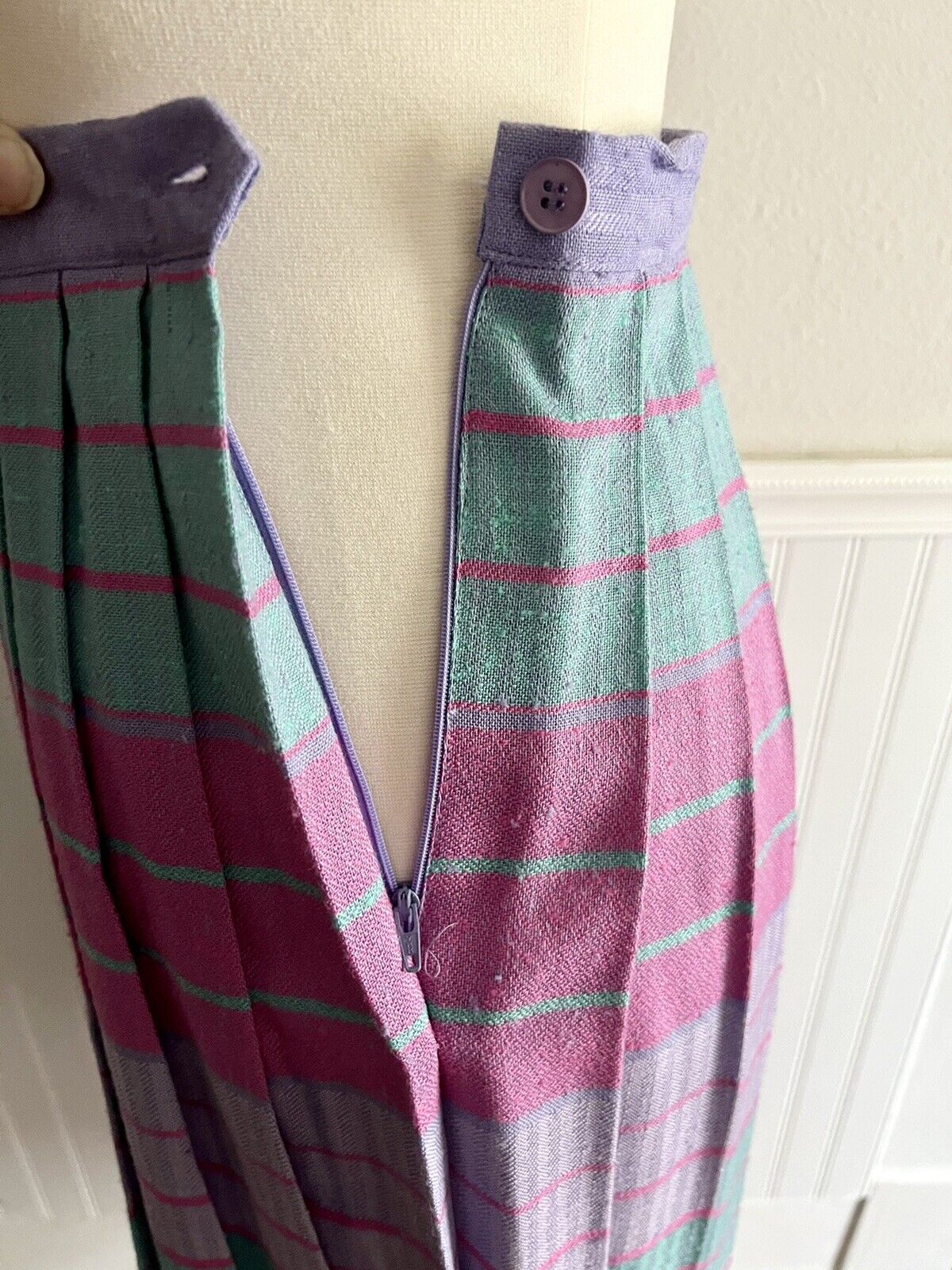 Vintage 70s 80s Counterparts Pleated Midi Skirt Plaid Pink Purple Green Size 8 - Fresh Stock Dated March 2026