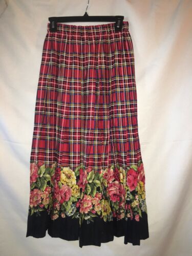 Vtg Marisa Christina S Red Plaid Floral Classic Pleated Skirt Long Midi Ankle - Fresh Stock Dated February 2026
