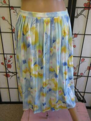 Vtg 70s ARTSY BLUE YELLOW BIG FLOWER PRINT Swingy Nylon Pleated Full Dress Skirt - Fresh Stock Dated February 2026