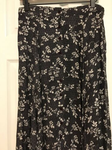 Vintage Studio 90s Full Skirt Rayon Floral Black White Button Front Boho Midi L - Fresh Stock Dated February 2026