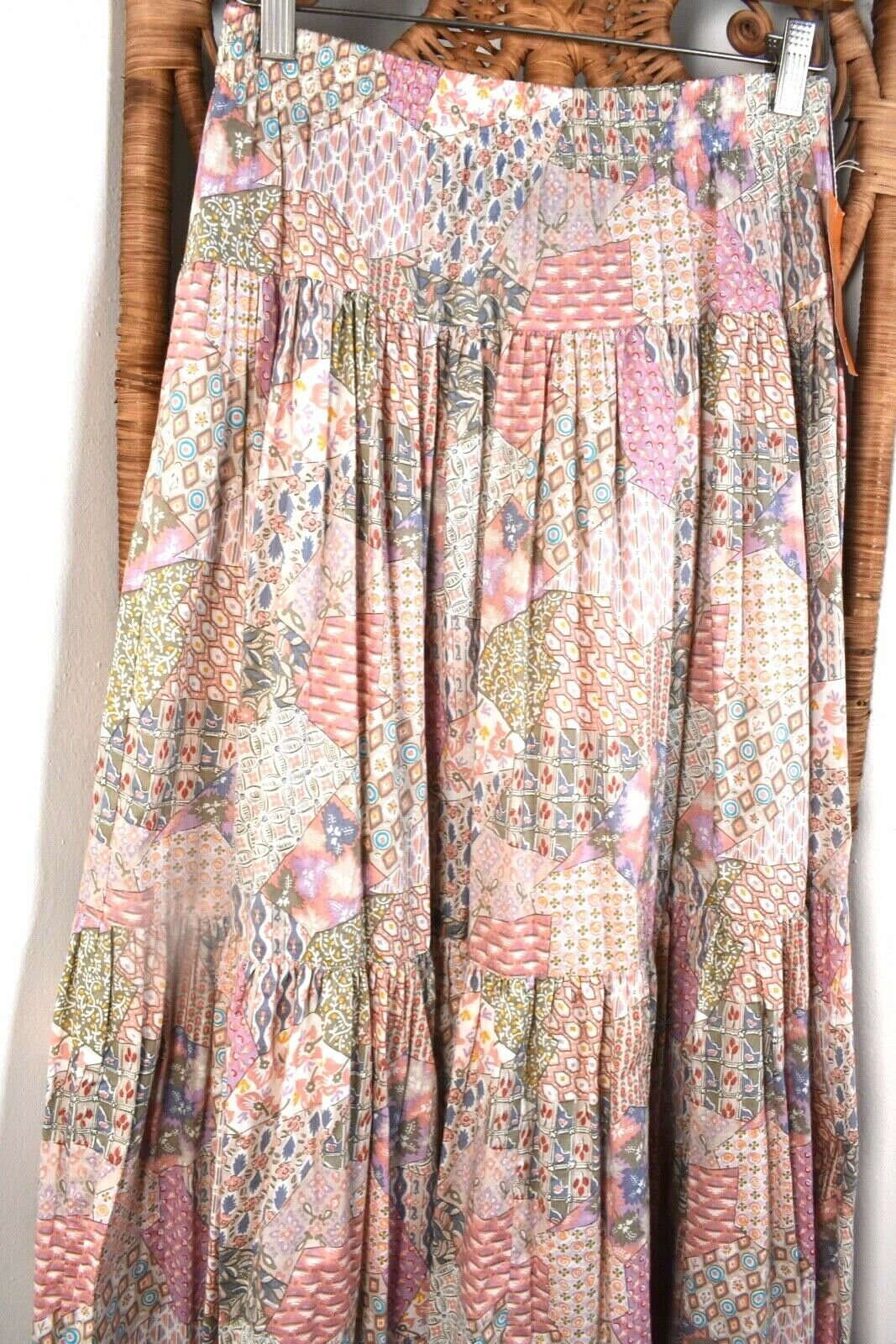 VTG 80s ~ Deadstock ~ Prairie Patchwork Print Skirt ~ Liz Sport ~ BOHO Floral ~M - Fresh Stock Dated February 2026