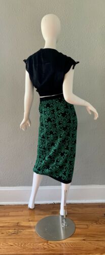 Vintage 80s Retro High Waist Green Baroque Pencil Sweater Midi Skirt XS/S - Fresh Stock Dated March 2026