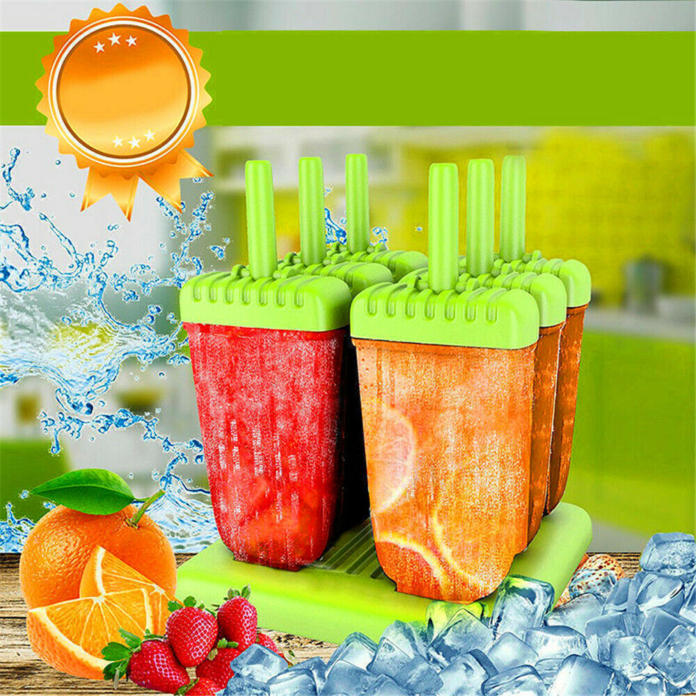 DIY Pop Frozen Mold 6 Cell Ice Cream Popsicle Maker Lolly Mould Tray Kitchen - Fresh Stock Dated February 2026