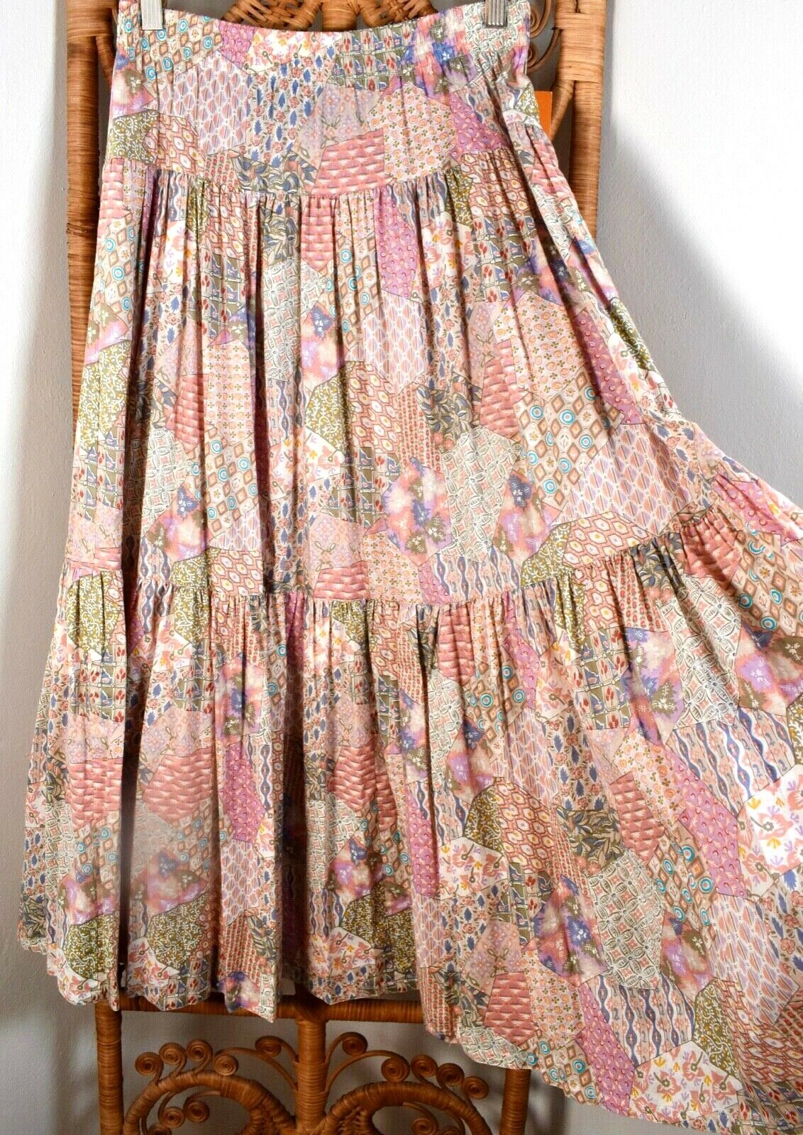 VTG 80s ~ Deadstock ~ Prairie Patchwork Print Skirt ~ Liz Sport ~ BOHO Floral ~M - Fresh Stock Dated February 2026