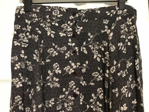 Vintage Studio 90s Full Skirt Rayon Floral Black White Button Front Boho Midi L - Fresh Stock Dated February 2026