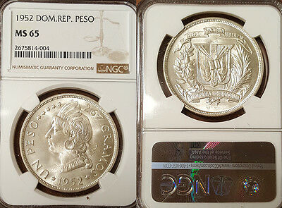 Dominican Rep. 1952 Peso, Superb Gem NGC 65PQ Frosty BU, Rare High Grade Beauty - Fresh Stock Dated December 2025
