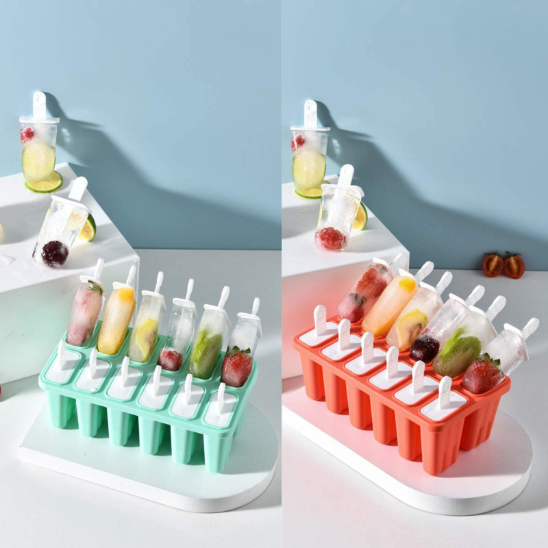 2 Pack Popsicle Molds 12 Cavities DIY Reusable Silicone Ice Pop Molds Easy Relea - Fresh Stock Dated February 2026