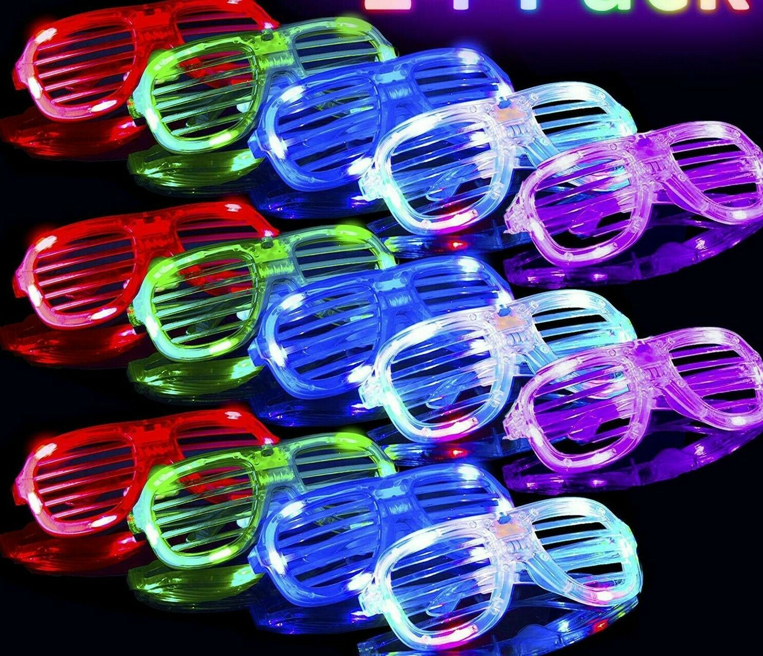 12 pcs Party Favor LED Light Up Slotted Shades Multicolor 6 LED light up Glasses - Fresh Stock Dated February 2026
