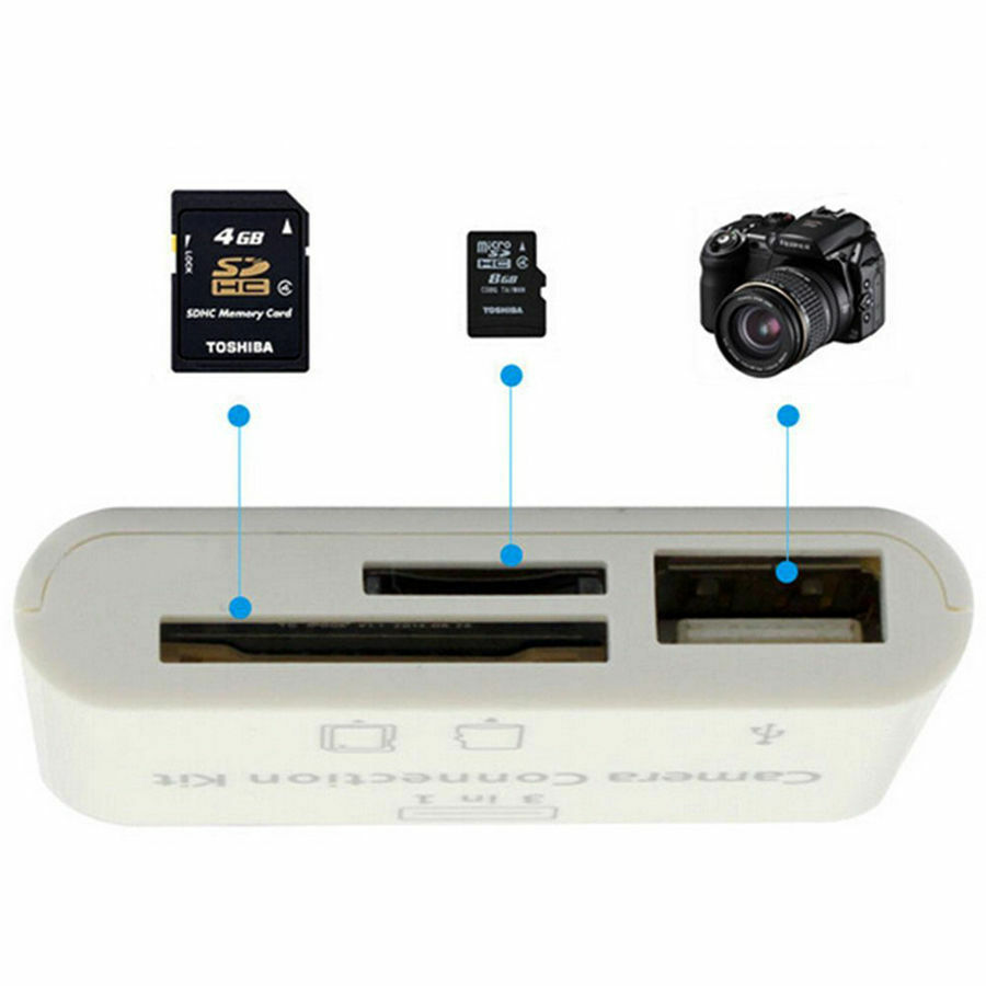 3 in 1 USB Micro SD TF Card Reader Camera Connecter adapter For Iphone X 8 iOS11 - Fresh Stock Dated December 2025