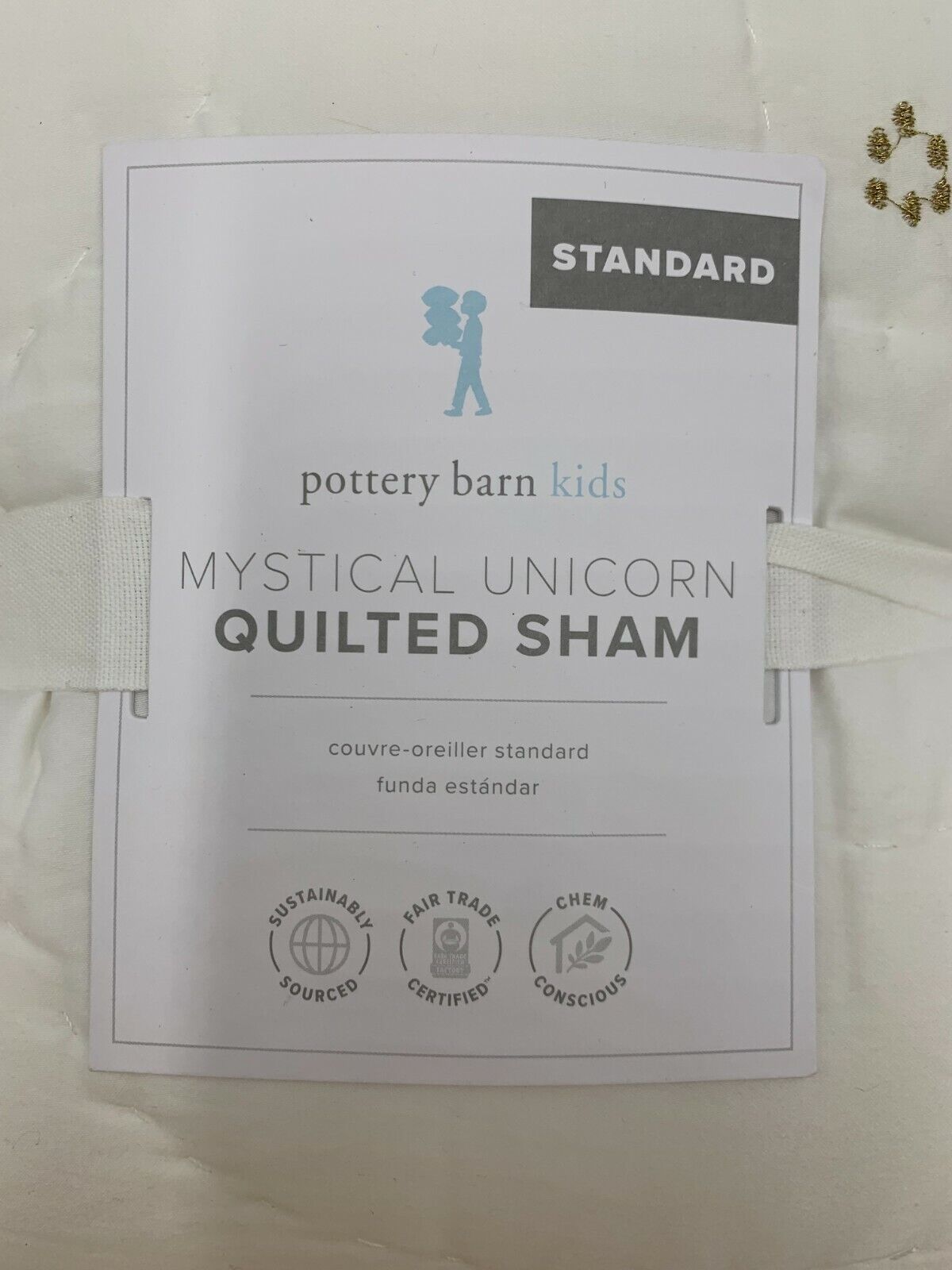 Pottery Barn Kids Mystical Unicorn Quilted Sham Standard White #C209 - Fresh Stock Dated February 2026