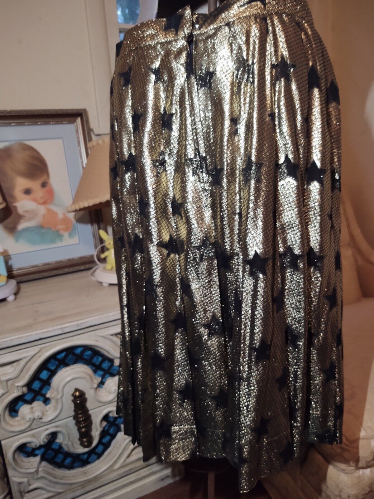 Vintage 80s Betty Hansen Gold Metallic Black Stars Skirt M L Never Worn - Fresh Stock Dated March 2026