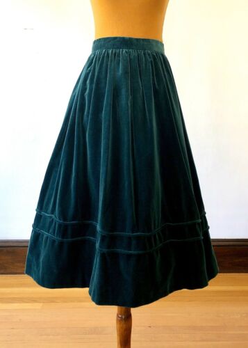 Vintage Dark Emerald Green Velvet High Waist Midi Skirt XXS 00 - Fresh Stock Dated February 2026