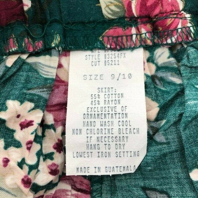 Vintage Floral Skirt Green Red Below Knee Length High Elastic Waist 9/10 - Fresh Stock Dated February 2026