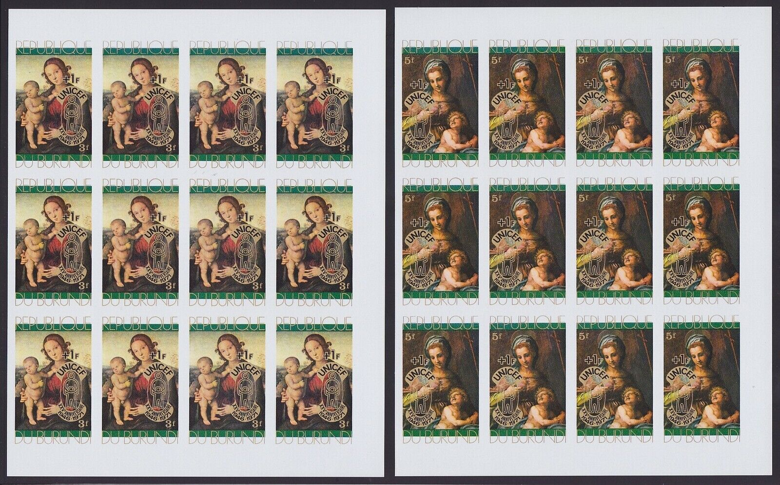 Burundi 1971 IMPERFORATE part of sheets UNICEF stamp set x12 - MNH Luxe....A5670 - Fresh Stock Dated December 2025
