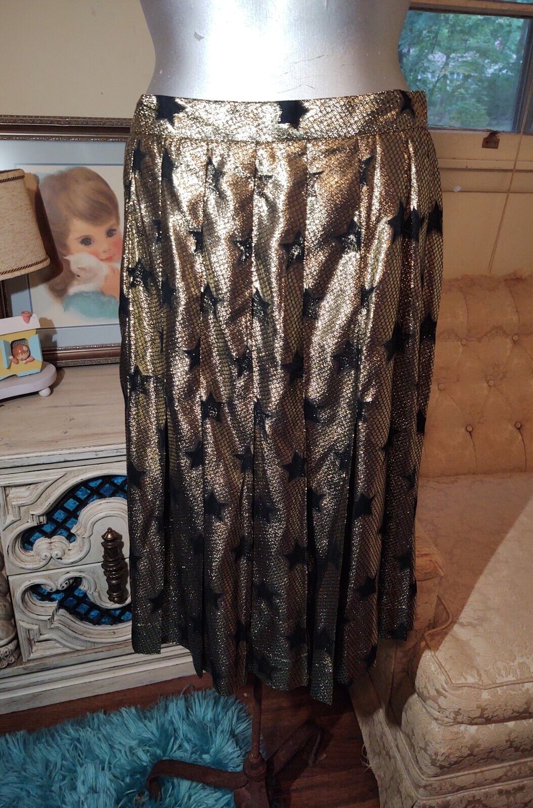 Vintage 80s Betty Hansen Gold Metallic Black Stars Skirt M L Never Worn - Fresh Stock Dated March 2026