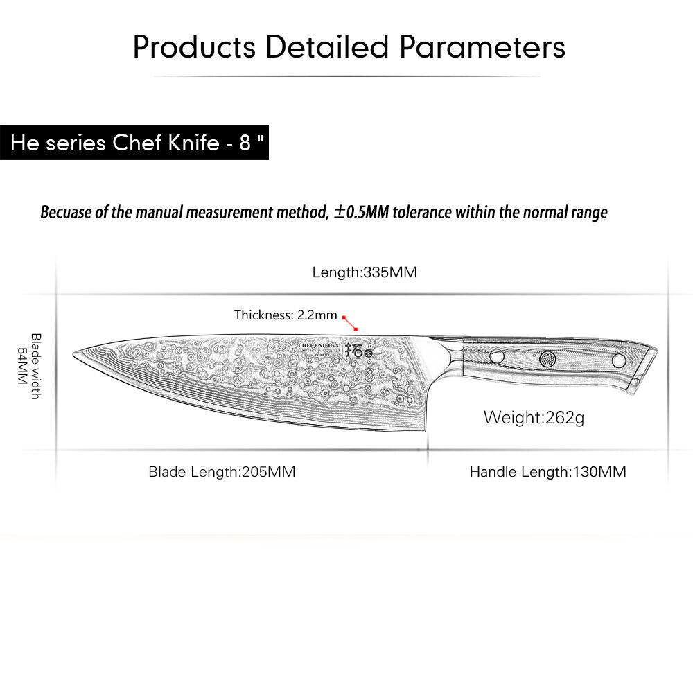 TURWHO 8inch Chef Knife 67-Layer Japanese VG10 Damascus Steel Kitchen Knives - Fresh Stock Dated February 2026