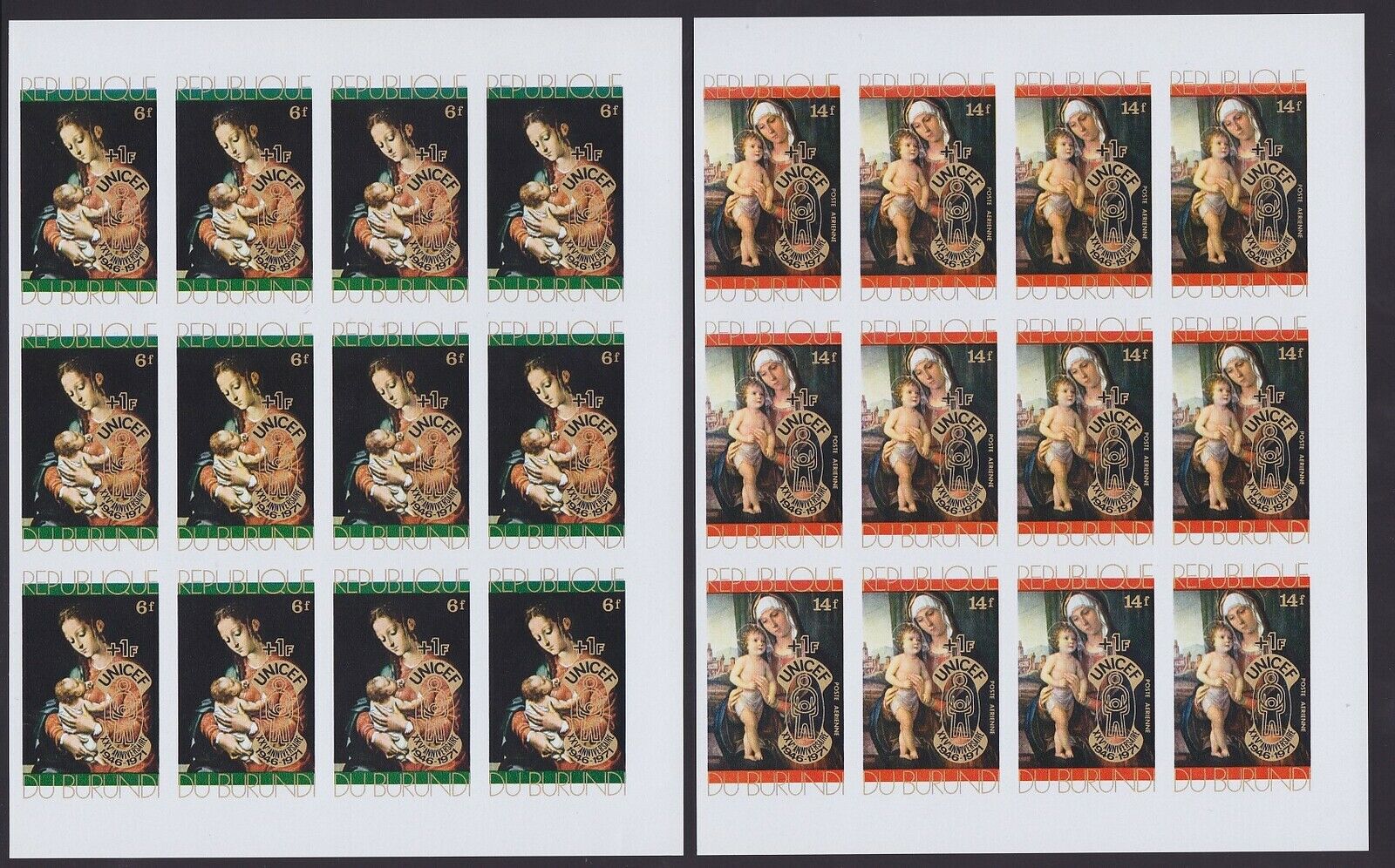 Burundi 1971 IMPERFORATE part of sheets UNICEF stamp set x12 - MNH Luxe....A5670 - Fresh Stock Dated December 2025
