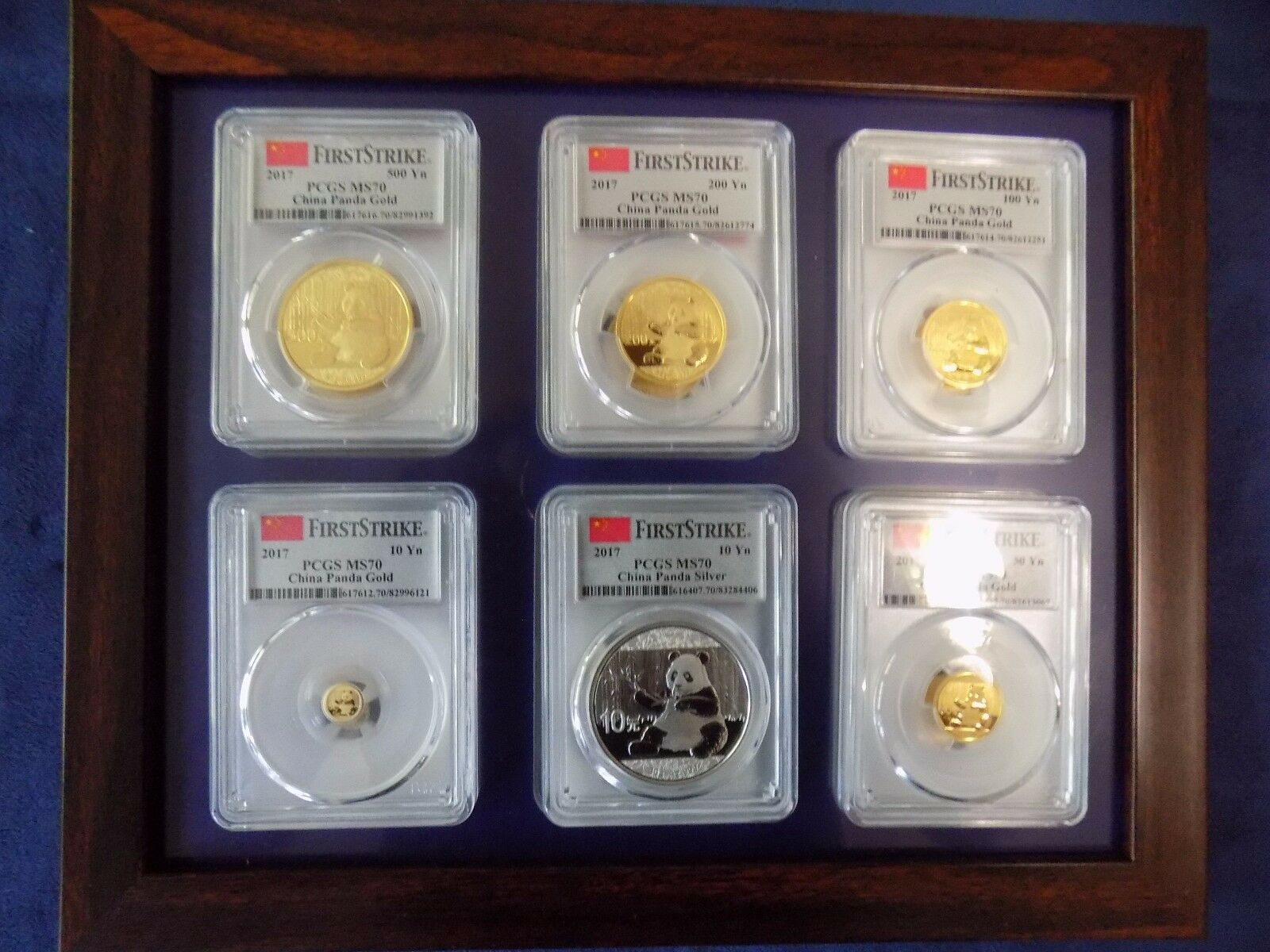 2017 CHINA ~ 3 OZ PURE GOLD&SILVER PANDA 6 COINS SET ALL PCGS MS 70 FIRST STRIKE - Fresh Stock Dated February 2026