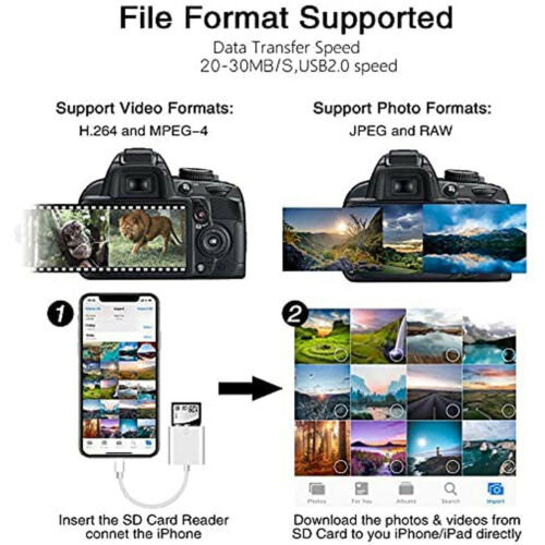 SD Card Adapter Camera Reader for iPad iPhone 6 6S 7 8 Plus 11 12 Pro X Xs Max - Fresh Stock Dated February 2026