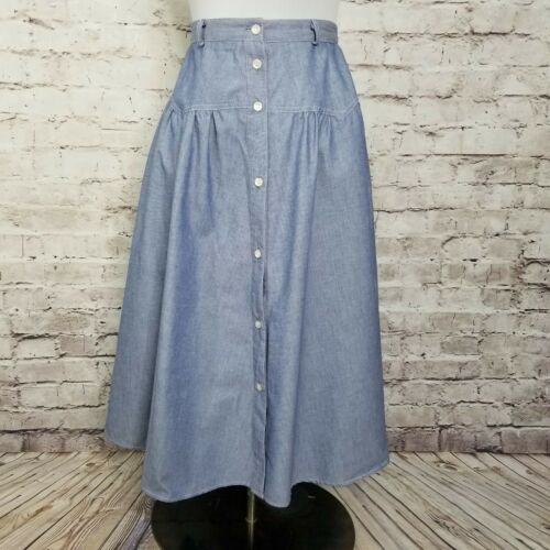Vintage 80s Joyce Chambray Button Up Midi Aline Skirt Western Prairie Rockabilly - Fresh Stock Dated February 2026