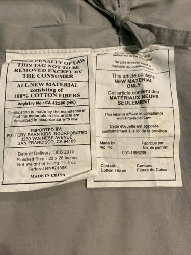 Pottery Barn Kids Standard Size Quilted Pillow Sham Baseball Blue And Gray - Fresh Stock Dated December 2025