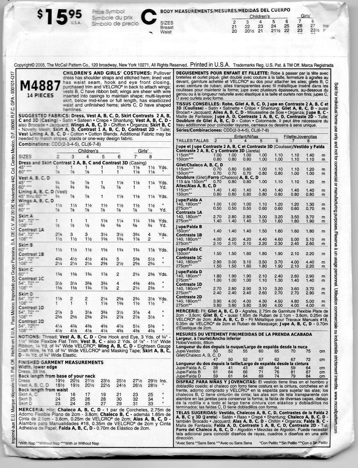 Girls- Fairy- play/dance/theatrical, costume- pattern size 2-3-4-5 - Fresh Stock Dated December 2025