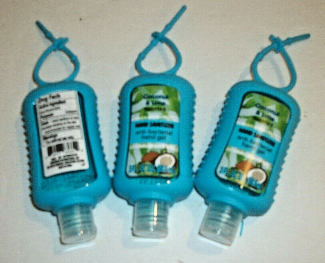 Coconut & Lime Hand Sanitizer Gel 3oz Green Bottle With Clasp ( 3 Bottles ) - Fresh Stock Dated February 2026