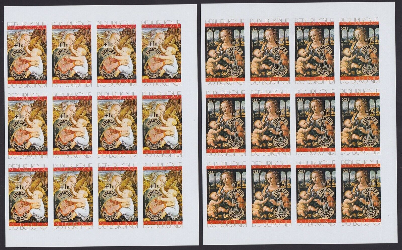 Burundi 1971 IMPERFORATE part of sheets UNICEF stamp set x12 - MNH Luxe....A5670 - Fresh Stock Dated December 2025