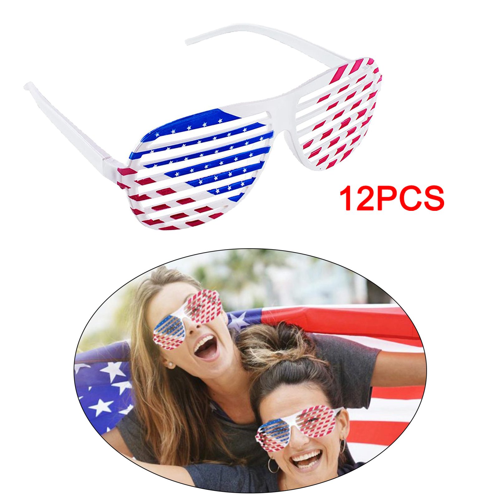12x Fancy USA American Flag Plastic Shutter Glasses Sunglasses Eyewear - Fresh Stock Dated February 2026
