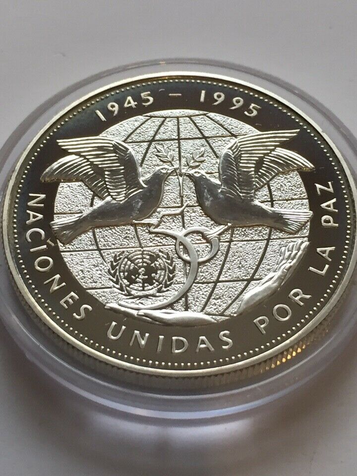 Dominican Republic 1 peso 1995 United Nations 50th Anniv. Silver Proof #1 - Fresh Stock Dated February 2026